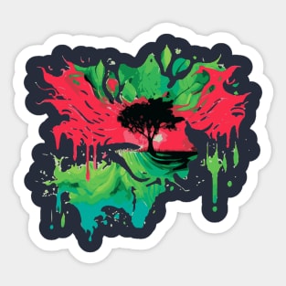 Watermelon Summer Tree Paint Splatter Art Sticker